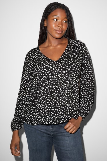 Dames - CLOCKHOUSE - blouse - gebloemd - zwart