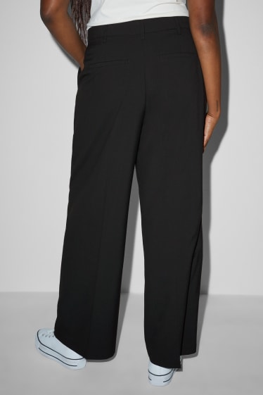 Damen - Stoffhose - Mid Waist - Wide Leg - schwarz