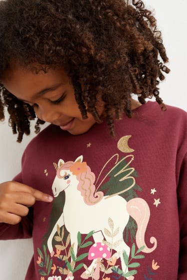 Bambine - Confezione da 2 - unicorno - felpa - rosso / beige