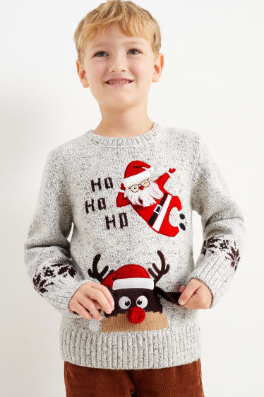 Kinderen: jongens - Trui voor de kerst - Kerstman met rendier - wit-mix