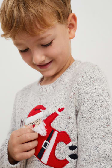Kinderen: jongens - Trui voor de kerst - Kerstman met rendier - wit-mix