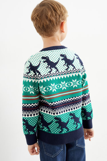 Kinder - Dino - Weihnachts-Pullover - dunkelblau