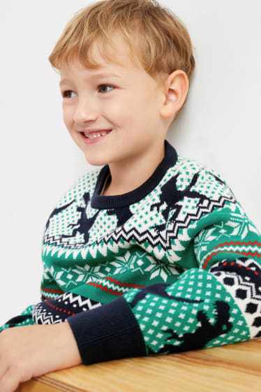 Kinder - Dino - Weihnachts-Pullover - dunkelblau