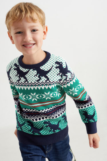 Kinder - Dino - Weihnachts-Pullover - dunkelblau