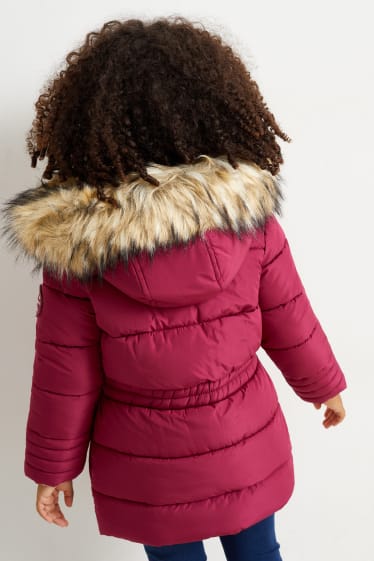 Bambine - Giacca trapuntata con cappuccio e riporto di ecopelliccia. - rosa scuro