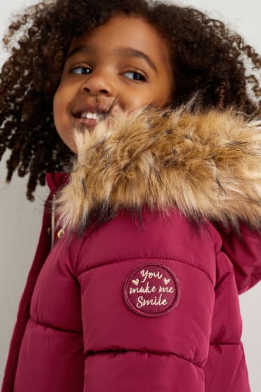 Bambine - Giacca trapuntata con cappuccio e riporto di ecopelliccia. - rosa scuro