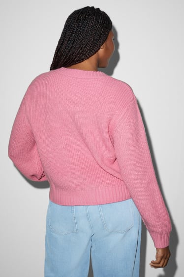 Dámské - CLOCKHOUSE - svetr s výstřihem ve tvaru V - růžová