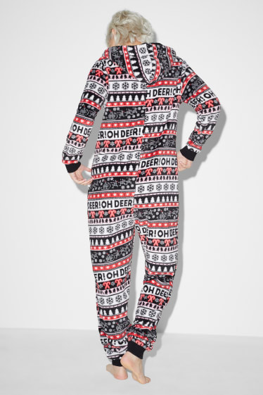 Damen - Weihnachts-Fleece-Onesie mit Kapuze - schwarz