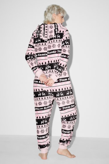Damen - Weihnachts-Fleece-Onesie mit Kapuze - rosa
