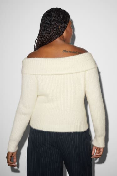 Damen - Pullover - gerippt - weiß