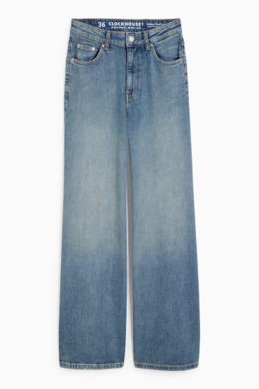 Women - CLOCKHOUSE - wide leg jeans - high waist - denim-light blue