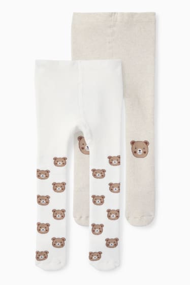 Bébés - Lot de 2 paires - ourson - collants antidérapants pour bébé - beige clair