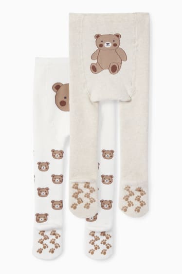 Unisex - Multipack 2er - Bärchen - Baby-Anti-Rutsch-Strumpfhose - hellbeige