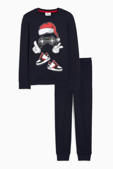 Kinderen: jongens - Gaming - pyjama voor de kerst - 2-delig - donkerblauw