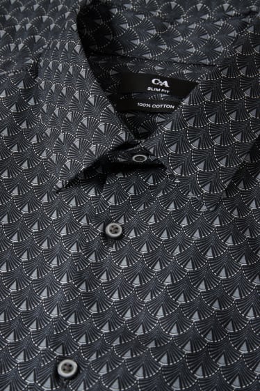 Hommes - Chemise de bureau - slim fit - col kent - gris foncé