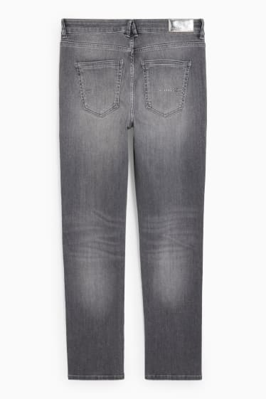 Women - Straight jeans with rhinestones - mid-rise waist - denim-gray