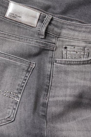 Dames - Straight jeans met strass-steentjes - mid waist - jeansgrijs