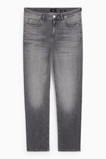 Dames - Straight jeans met strass-steentjes - mid waist - jeansgrijs
