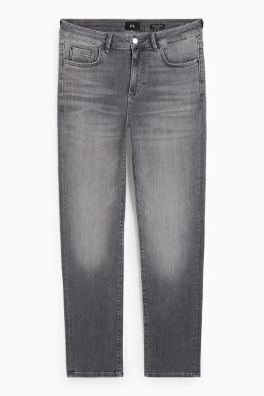 Women - Straight jeans with rhinestones - mid-rise waist - denim-gray
