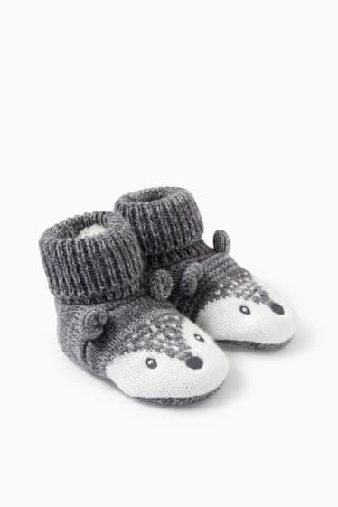 Babies - Knitted baby booties - gray