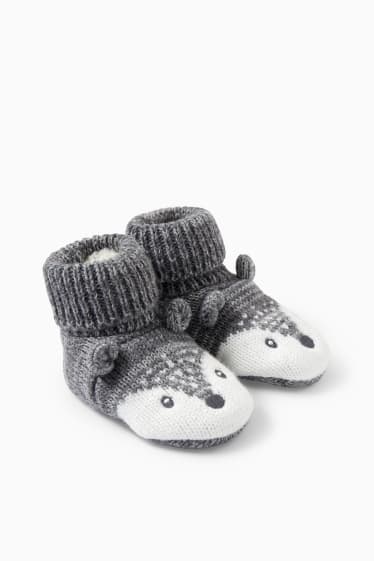 Babys - Baby-Strick-Krabbelschuhe - grau