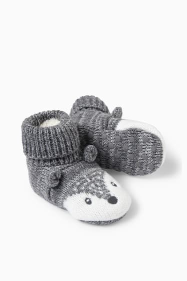 Babies - Knitted baby booties - gray
