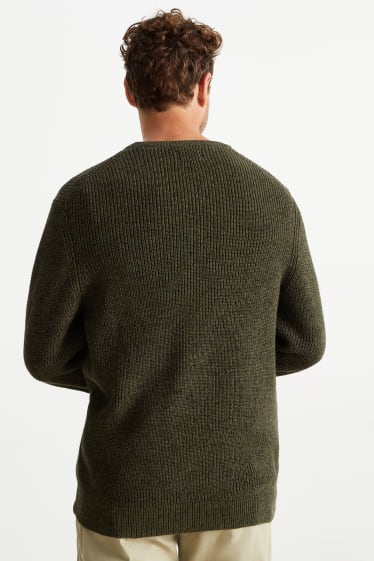 Herren - Pullover - gerippt - dunkelgrün