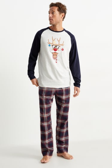 Hommes - Pyjama de Noël avec pantalon en flanelle - blanc-chiné