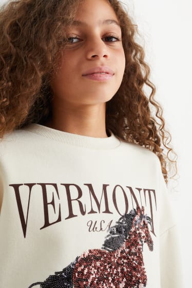 Kinder Mädchen - Sweatshirt - Glanz-Effekt - cremefarben