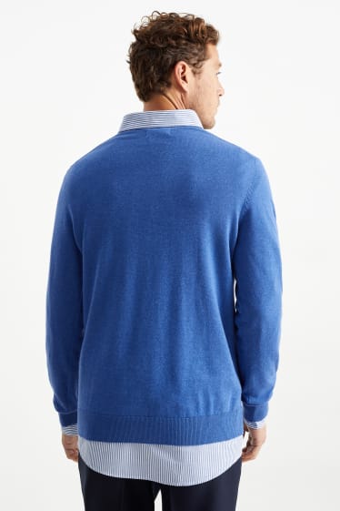 Herren - Feinstrick-Pullover und Hemd - Regular Fit - Button-down - blau