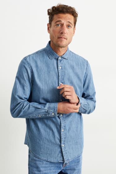 Home - Camisa texana - regular fit - cutaway - texà blau clar