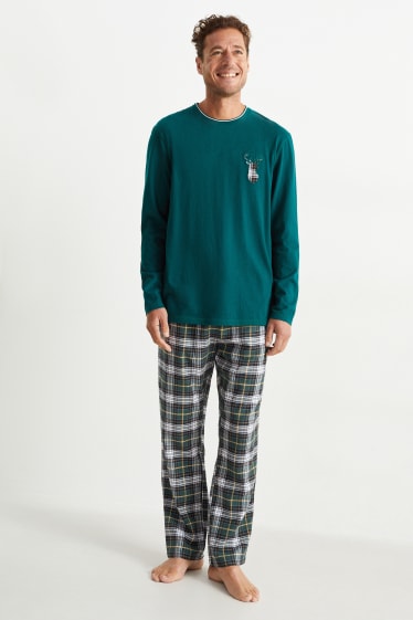 Herren - Weihnachts-Pyjama mit Flanellhose - dunkelgrün