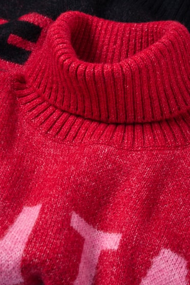 Femmes - Pull à col roulé de Noël - Santa - noir / rouge