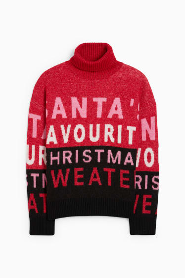 Femmes - Pull à col roulé de Noël - Santa - noir / rouge
