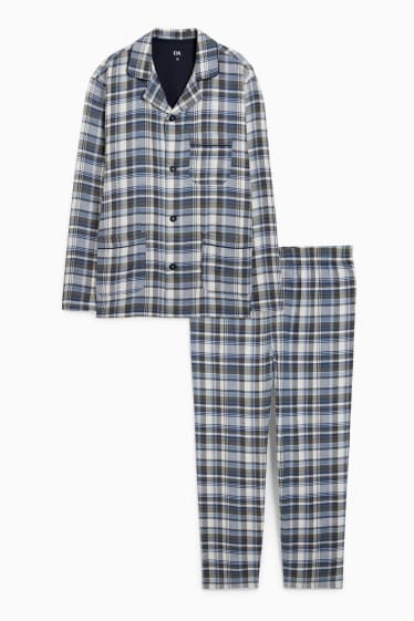 Hombre - Pijama de franela - de cuadros - beis / azul