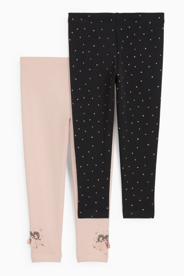 Kinderen: meisjes - Set van 2 - thermolegging - glanseffect - zwart / roze
