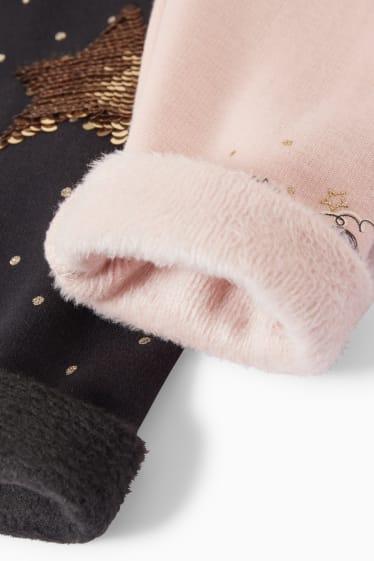 Kinderen: meisjes - Set van 2 - thermolegging - glanseffect - zwart / roze