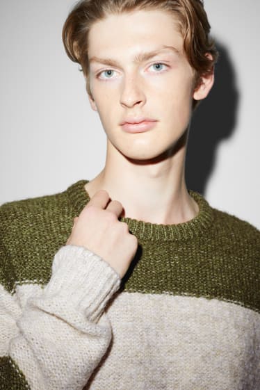 Men - Jumper - green / beige