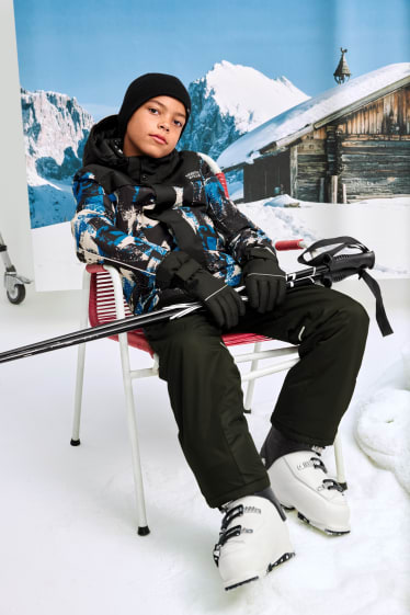Kinderen: jongens - Ski-jas met capuchon - met patroon - zwart