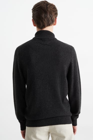 Men - Polo neck jumper - wool blend - dark gray