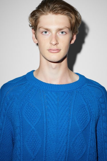 Men - Jumper - cable knit pattern - blue