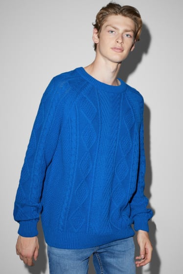 Men - Jumper - cable knit pattern - blue