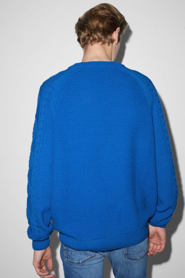 Men - Jumper - cable knit pattern - blue