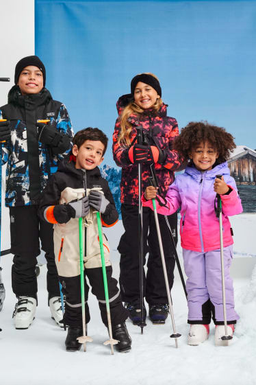 Enfants - Veste de ski à capuche - rose fluo