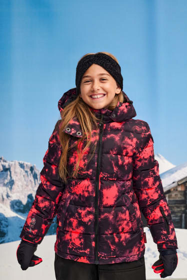 Enfants - Veste de ski à capuche - noir / rouge