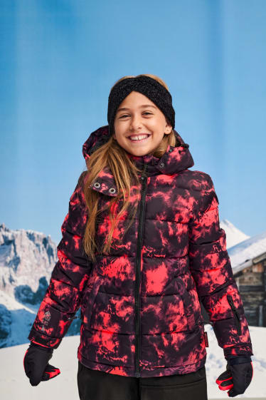 Enfants filles - Veste de ski à capuche - noir / rouge