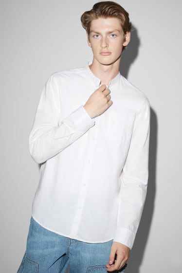 Men - Shirt - regular fit - band collar - white