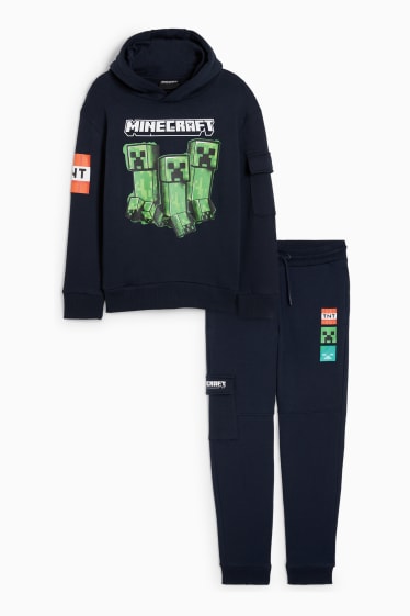 Dzieci chłopcy - Minecraft - zestaw - bluza z kapturem i spodnie dresowe - 2 części - ciemnoniebieski
