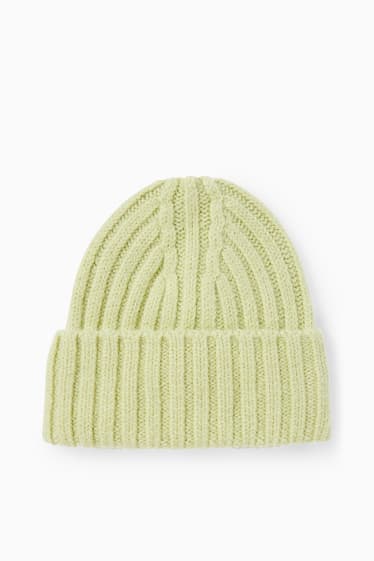 Dames - Gebreide muts - mix van alpacawol - lichtgeel