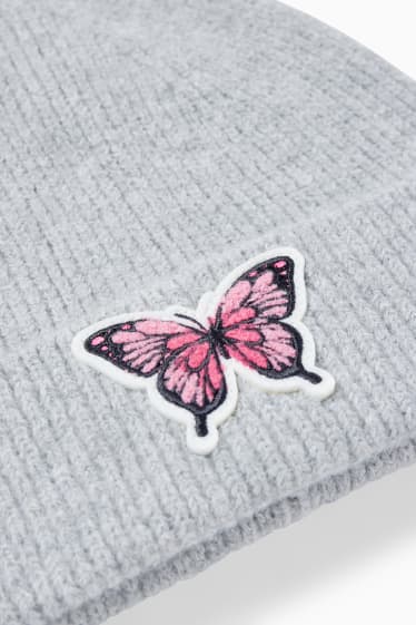 Copii - Fluture - căciulă tricotată - gri deschis melanj